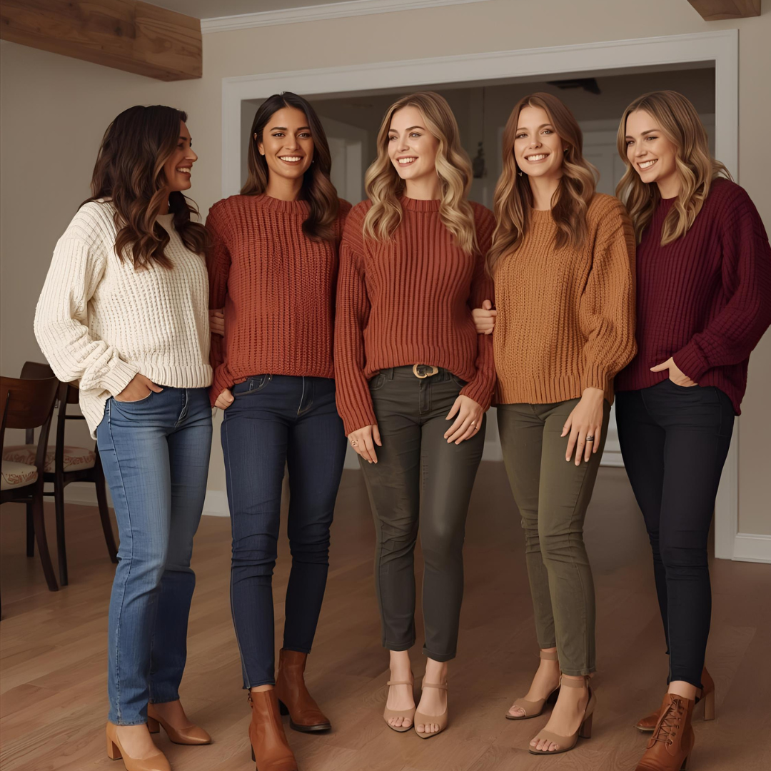Thanksgiving family outfit ideas with coordinated autumn color scheme