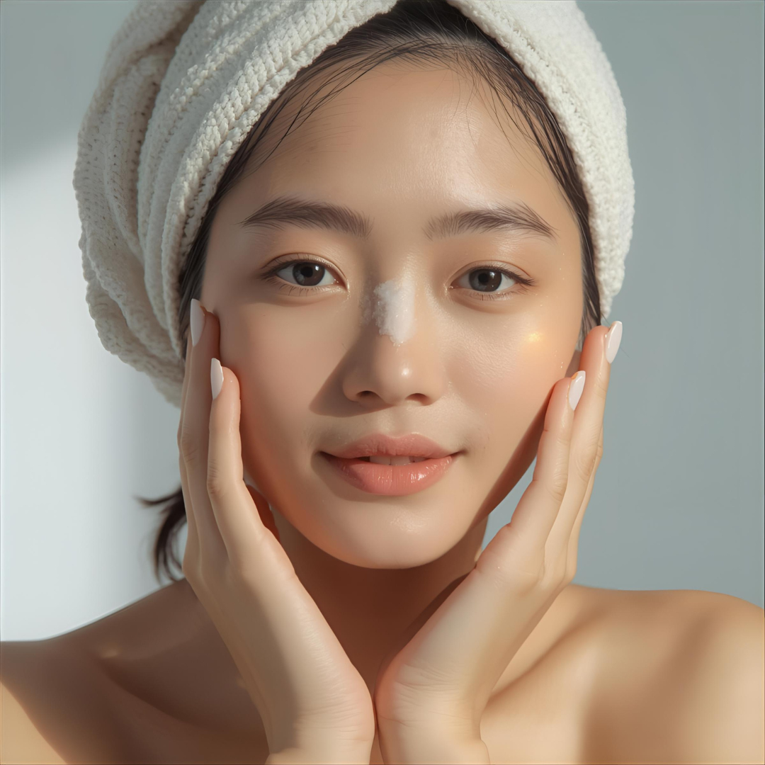A girl Care his night care korean skin care